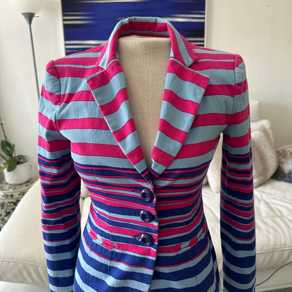 Nanette Lepore Pink and Blue Striped Blazer